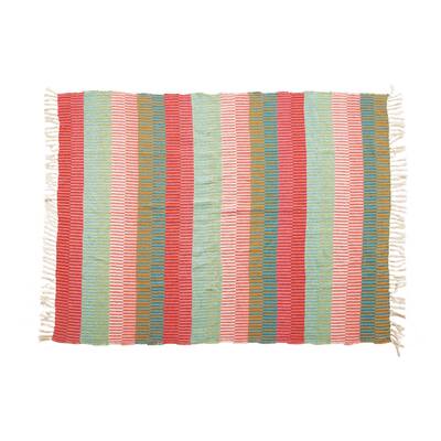 Woven Recycled Cotton Blend Striped Throw with Tassels, Multi Color