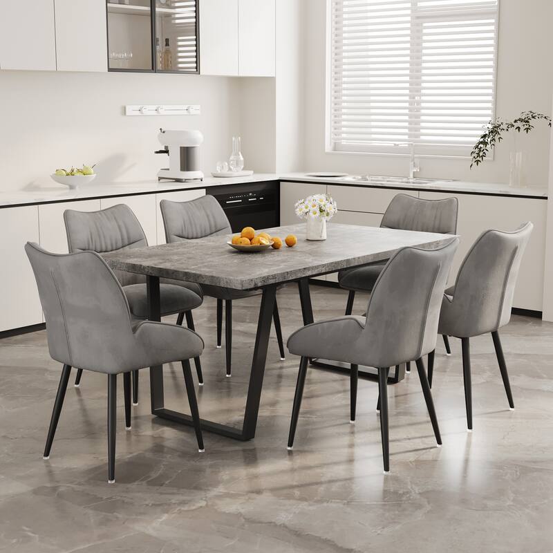 Dining Table Set Breakfast Nook with Velvet Grey Dining Chairs