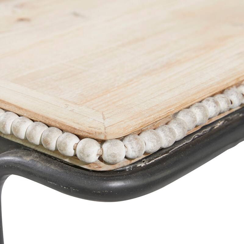Wood Beaded C-Style Accent Table with Black Metal Base - White - Roche River Decor - 13"W x 20"L x 26"H
