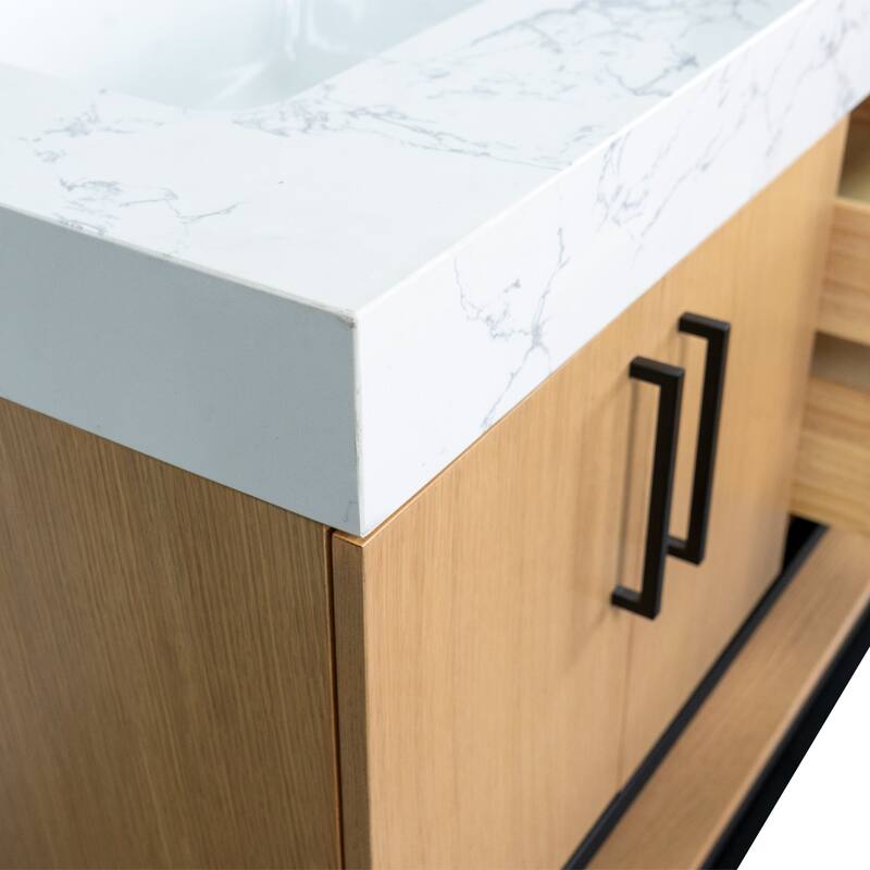 KitchenBathCollection Ellis 60" Double Bathroom Vanity with Engineered Marble Top