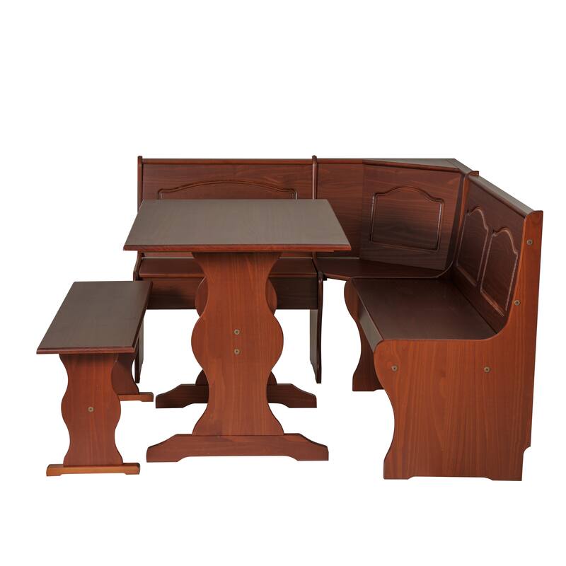 Linon Riki Walnut 3-piece Breakfast Nook Dining Set