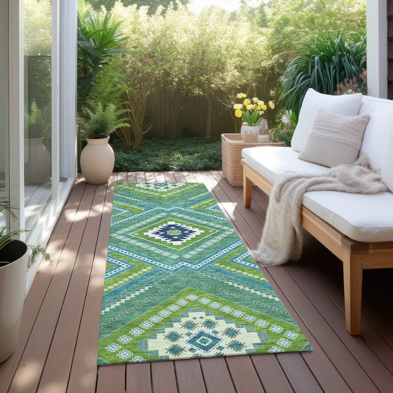 Machine Washable Indoor/ Outdoor Global Boho Chantille Rug - Lime - 2'3" x 7'6"