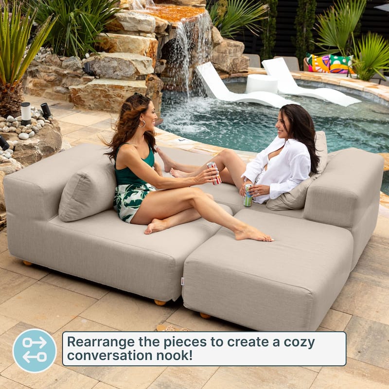 Jaxx Vada Outdoor Sun Lounger Loveseat Luxurious Modular Double Chaise and Conversation Nook - 72" W x 79.5" D x 25.5" H