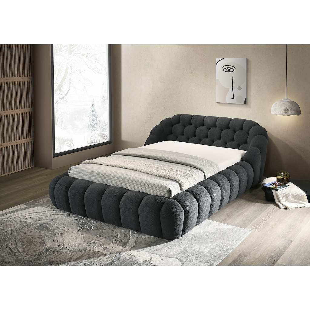 Charcoal Finish Modern Fully Upholstered Platform 1pc Bed