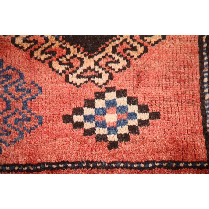 Hand Knotted Oriental 100% Wool Carpet Traditional Geometric Red Qashqai Runner Rug - 8' 9'' X 4' 0''