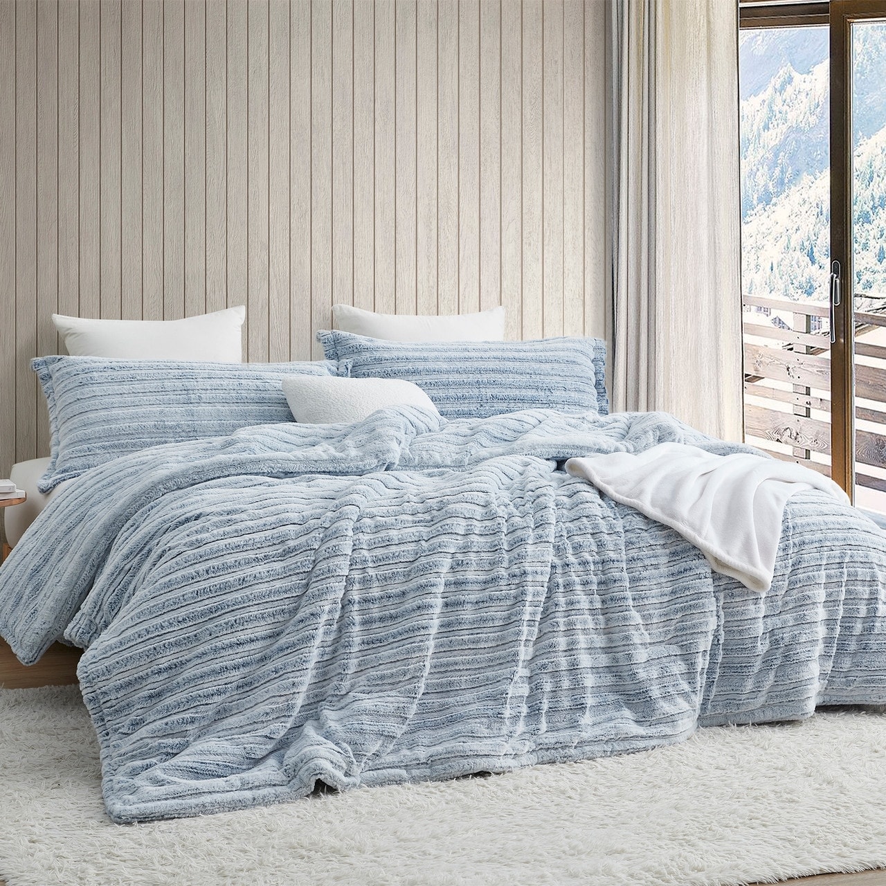 Blue Striped Comforter Set Twin Size, Blue White Vertical Ticking Stripes  Pattern Printed Bedding Set, Farmhouse Down Alternative Comforter (68x90