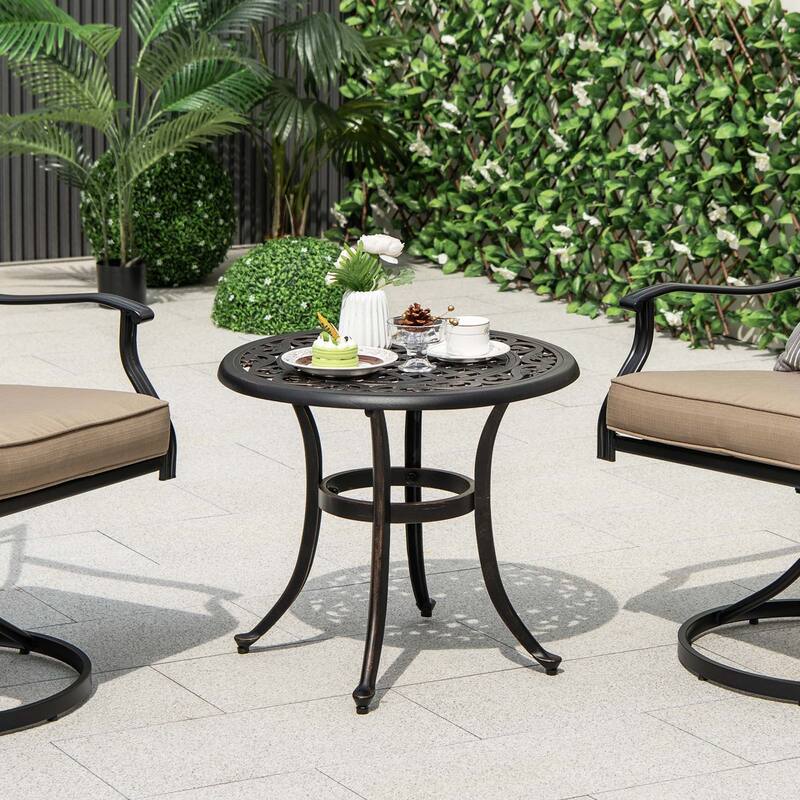 Costway 24" Patio Side Table with Adjustable Footpads Round Cast - See Details - Antique Brown - See Details