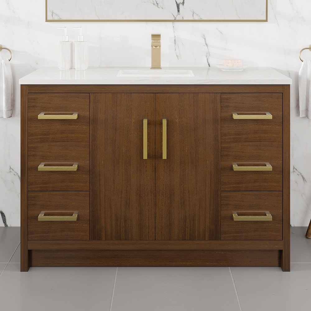 Eviva Curio Bath Vanity with WH Carrara Quartz Top and Undermount Sink