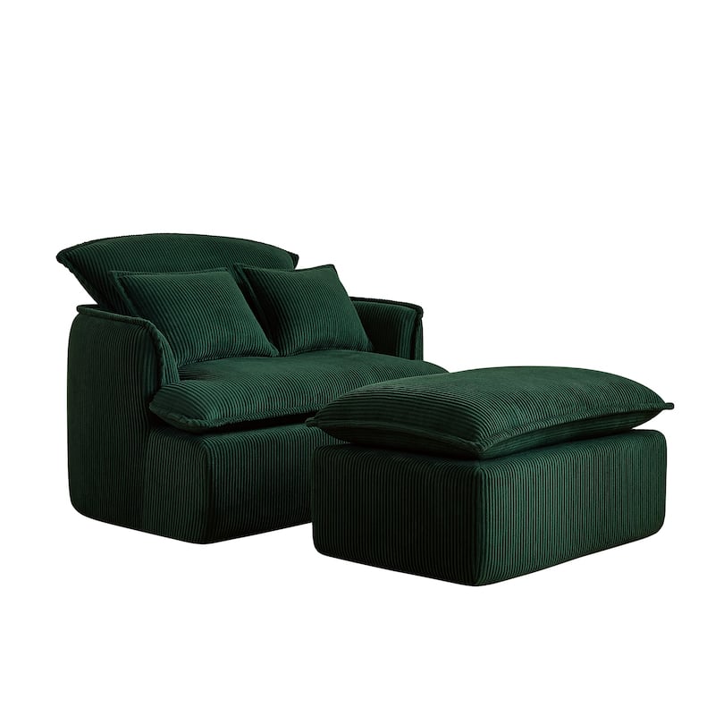 Green Corduroy Sofa with Foam Frame and Ottoman, Compact Modern Design - 47.24" x 35.43” x 37.4"