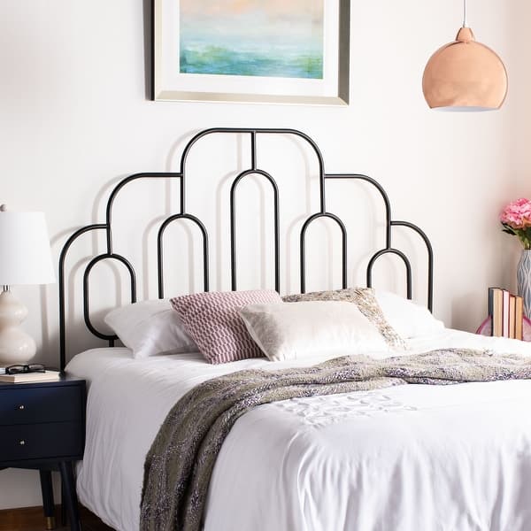 slide 2 of 22, SAFAVIEH Paloma Metal Retro Headboard Black - Espresso Finish - Full