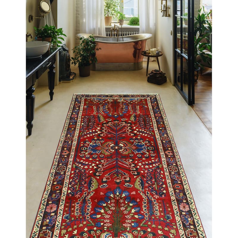 Fine Vintage Distressed Dubraska Burgundy/Charcoal Runner - 3'11" x 8'3"