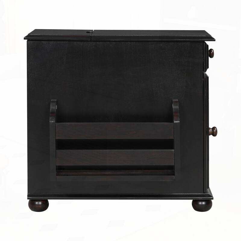 End Table Flip Top Side Table with USB Ports and Bookshelf