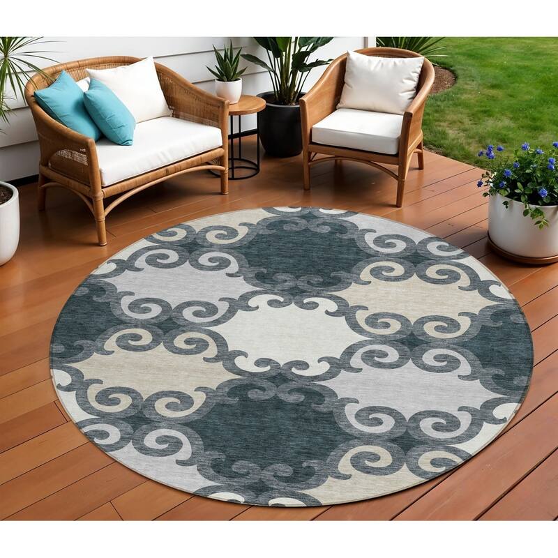 HomeRoots Trellis Transitional Rectangle Outdoor Rug - 8' Round