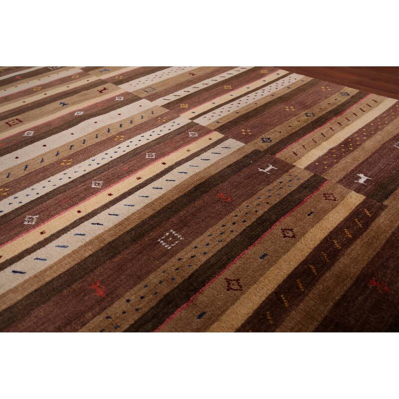 Tribal Striped Gabbeh Indian Area Rug Hand-Knotted Wool Carpet - 5'3"x 7'9"