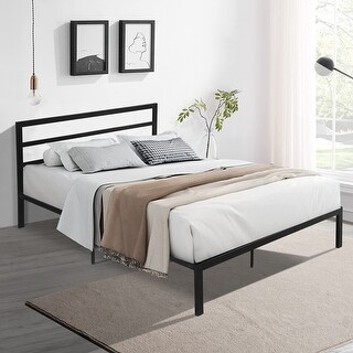 Queen Metal Bed Frame with Headboard and Under-Bed Storage, Sturdy Steel Structure for Maximum Support