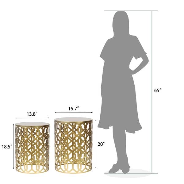 dimension image slide 8 of 9, Adeco Set of 2 Round Metal Nesting Side End Tables Set - set of 2
