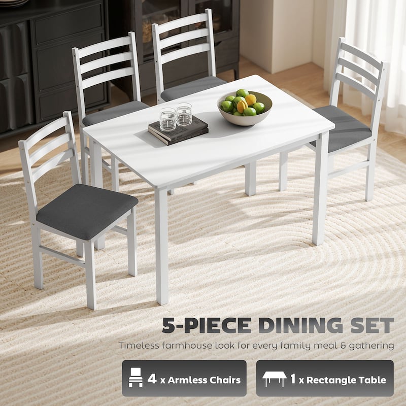 HOMCOM 5-Piece Dining Table Set for 4, Farmhouse Kitchen Table Set with 4 Upholstered Padded Chair, Wood Legs for Dining Rooms