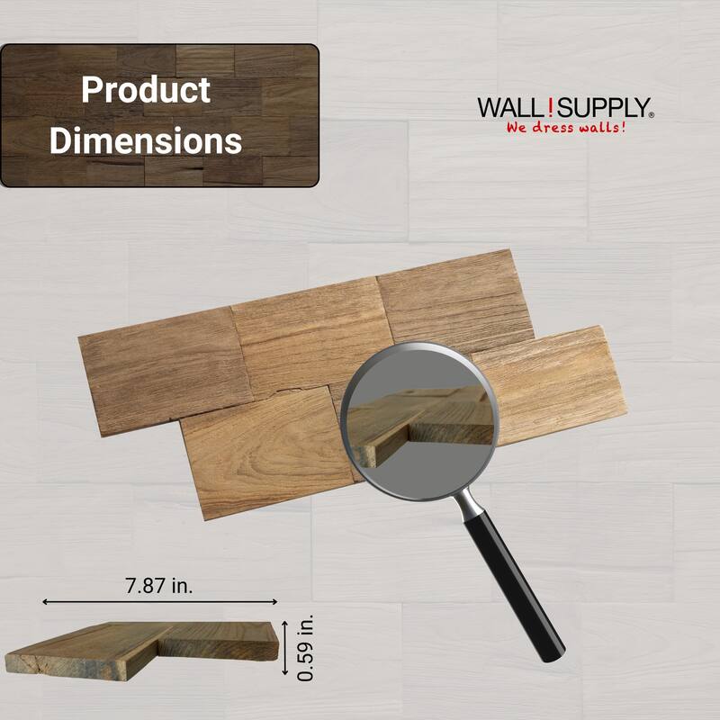 Wall!Supply UltraWood Teak Big Square Panels - Upcycled Teak Wood Wall Panels - Set of 10 Panels (9.68 sq ft)