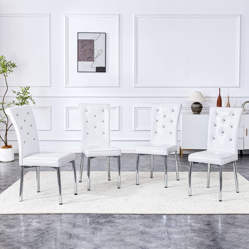 Set of 2 Retro alligator skin Upholstered dining chairs,with Crystal buckle design and Faux Leather design, metal legs