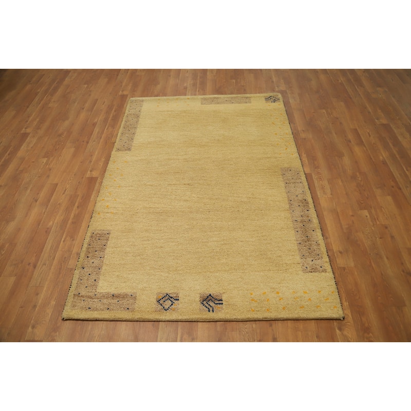 Hand Knotted Oriental 100% Wool Carpet Modern Bordered Beige & Ivories Gabbeh Area Rug - 6' 0'' X 4' 1''
