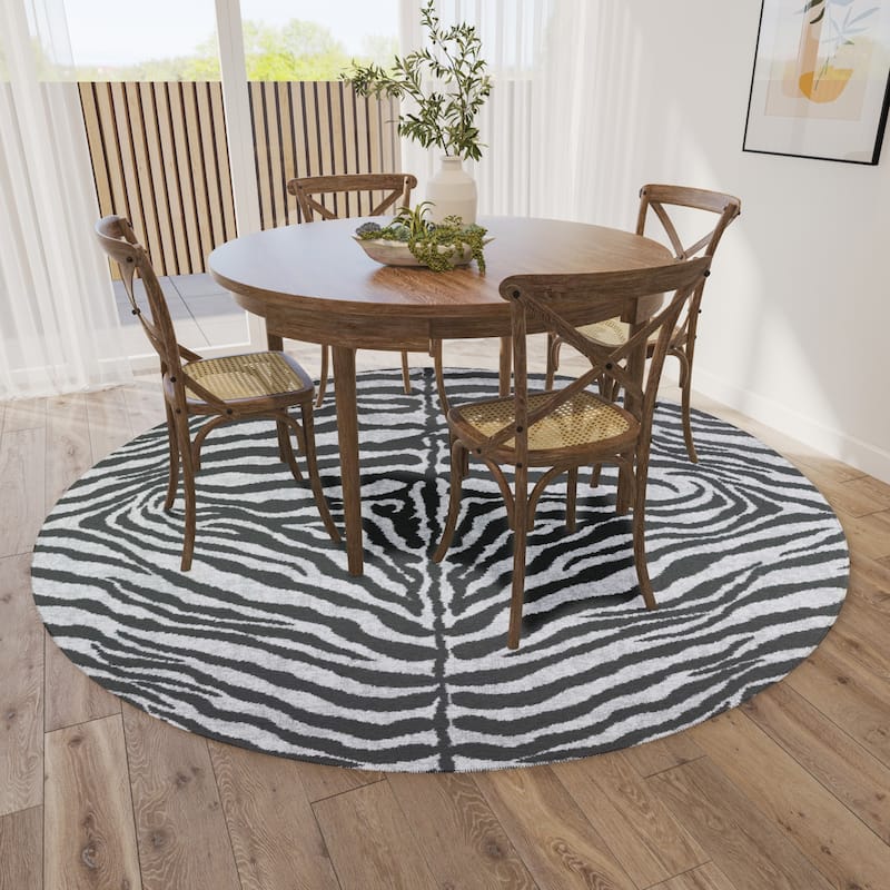 Addison Indoor/ Outdoor Safari Zebra Animal Print Washable Area Rug - 8' x 8' - Grey