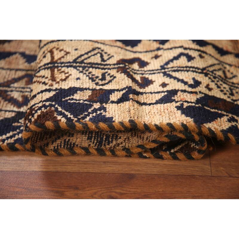 Hand Knotted Oriental 100% Wool Carpet Traditional Tribal Black Qashqai Area Rug - 7' 8'' X 4' 4''