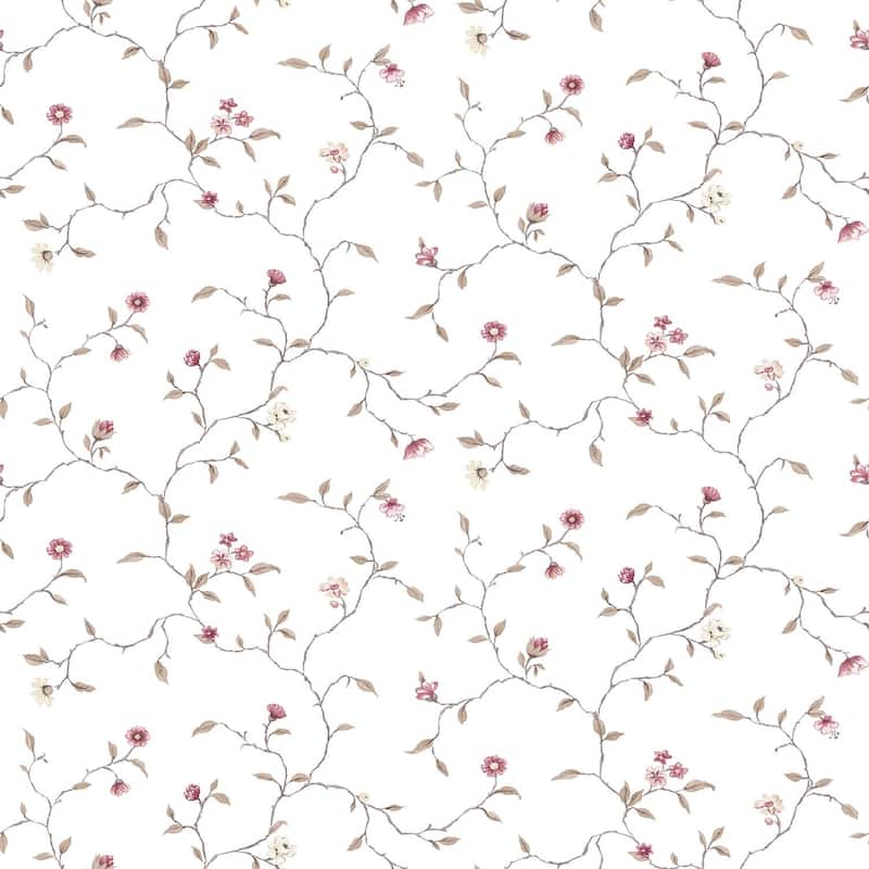 Galerie Wallcoverings Kitchen Recipes Floral Trail Vinyl on Non-woven Matte Wallpaper Roll - 33 feet x 21 inches - Pink/Green