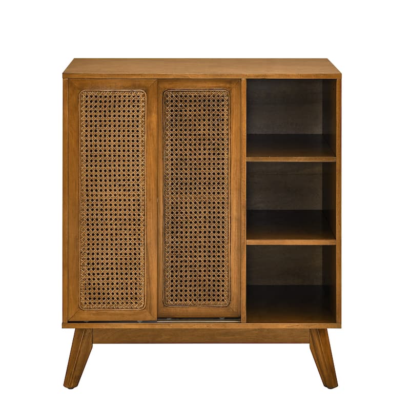 Roomfitters Rattan Sideboard Cabinet, Buffet Storage, Adjustable Shelf & Solid Wood Feet, Organizer