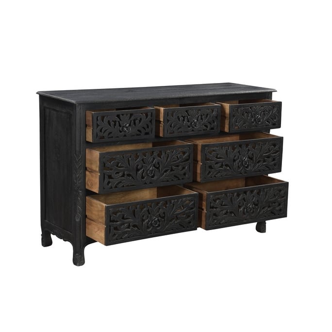 HomeRoots 57" Black Solid Wood Seven Drawer Dresser