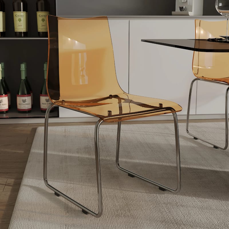 Lima Modern Transparent Acrylic in Chrome Steel Frame Dining Chair
