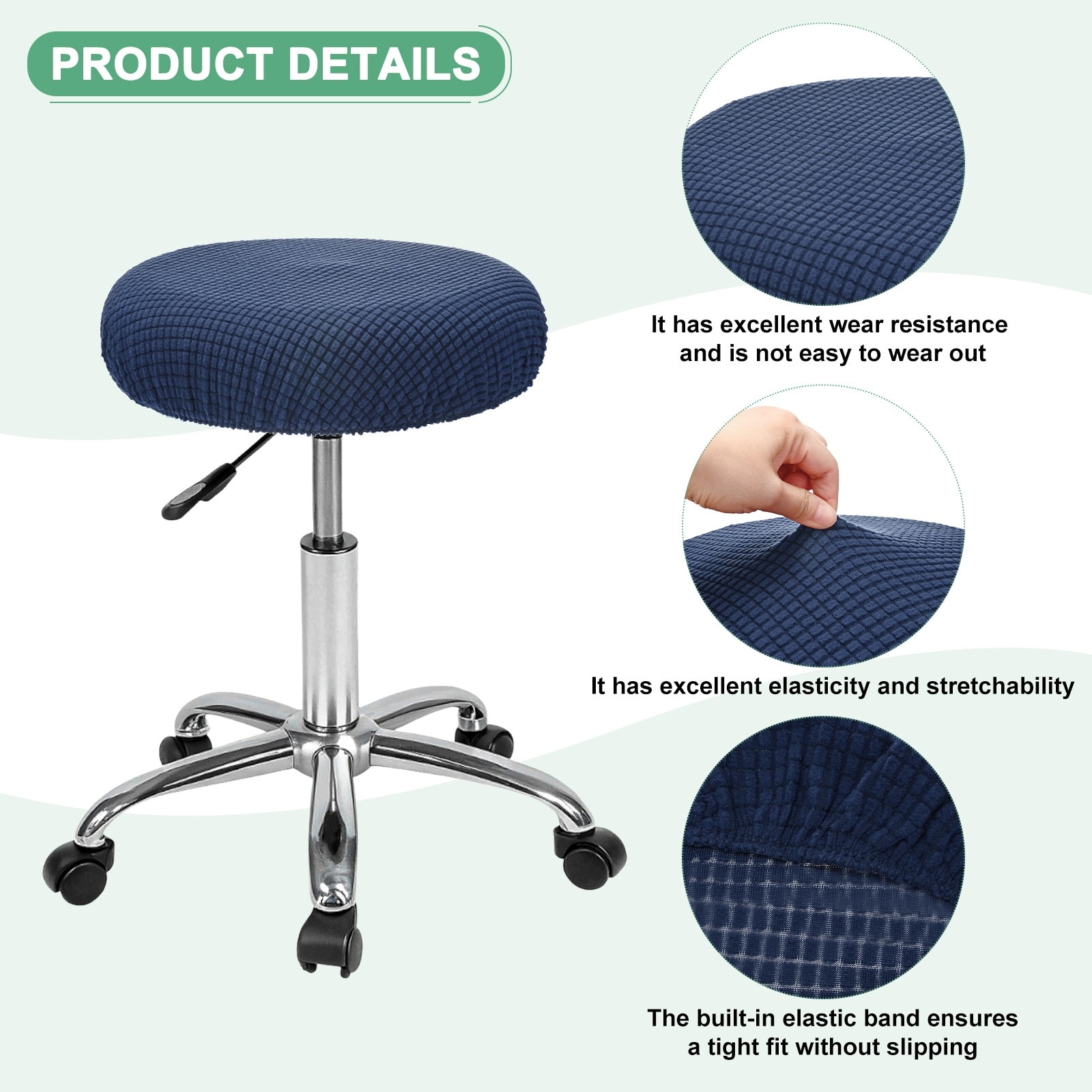 Bar Stool Covers Round Polyester Corn Grid Seat Covers with Elastic Bands