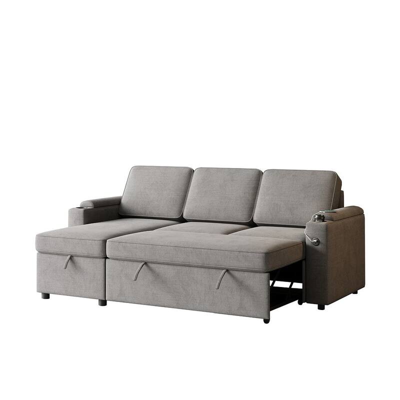 85.8" Upholstery Sleeper Sectional Sofa Pull Out Sofa Bed with Storage Space