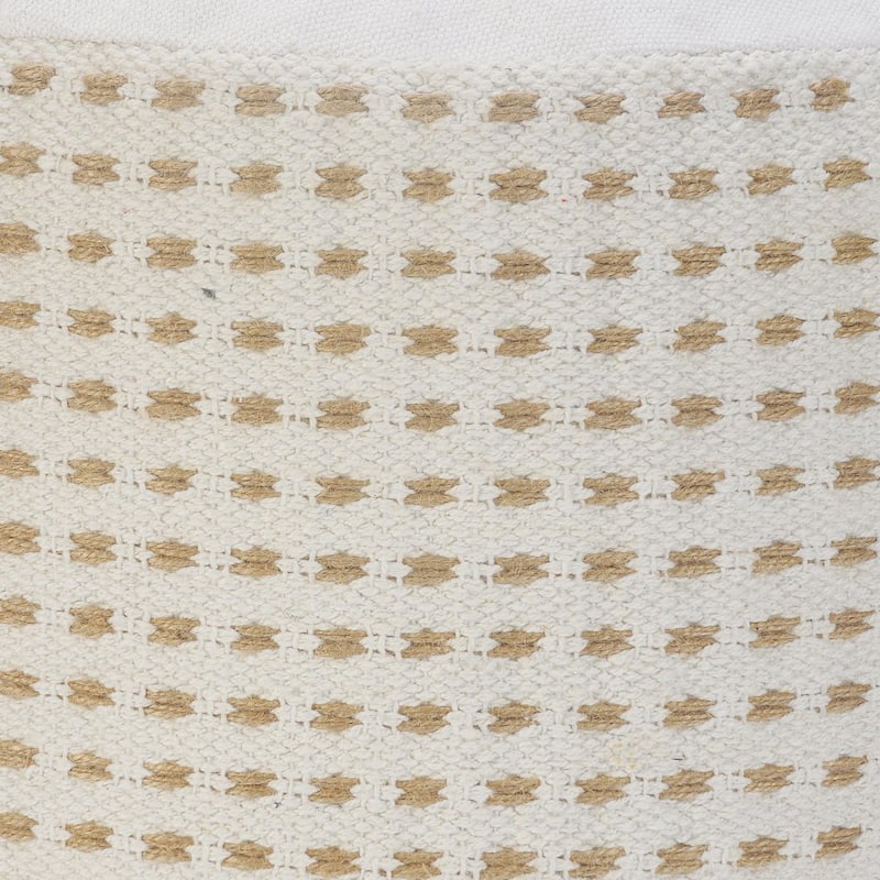 18-Inch White Jute Blend Round Ottoman with Geometric Design for Living Room