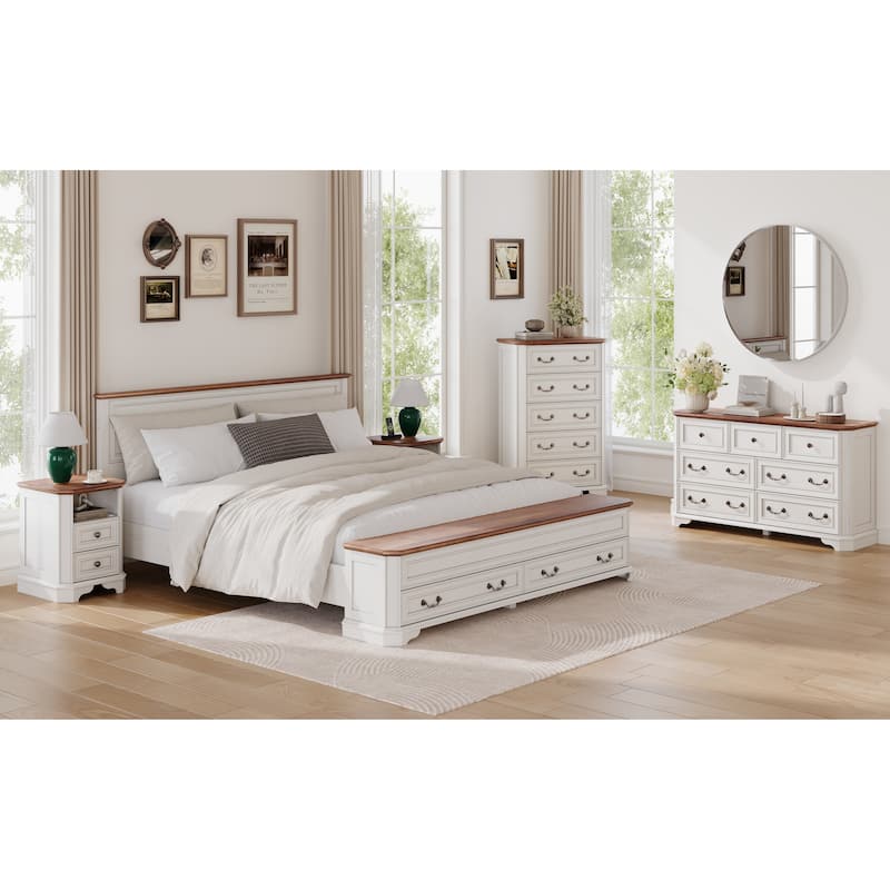 Farmhouse Nightstand with Charging Station, Beside Table for Bedroom