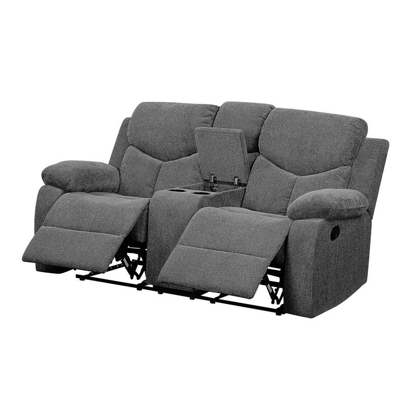 Fabric Upholstered Recliner Loveseat with Console and Cup Holders, Gray