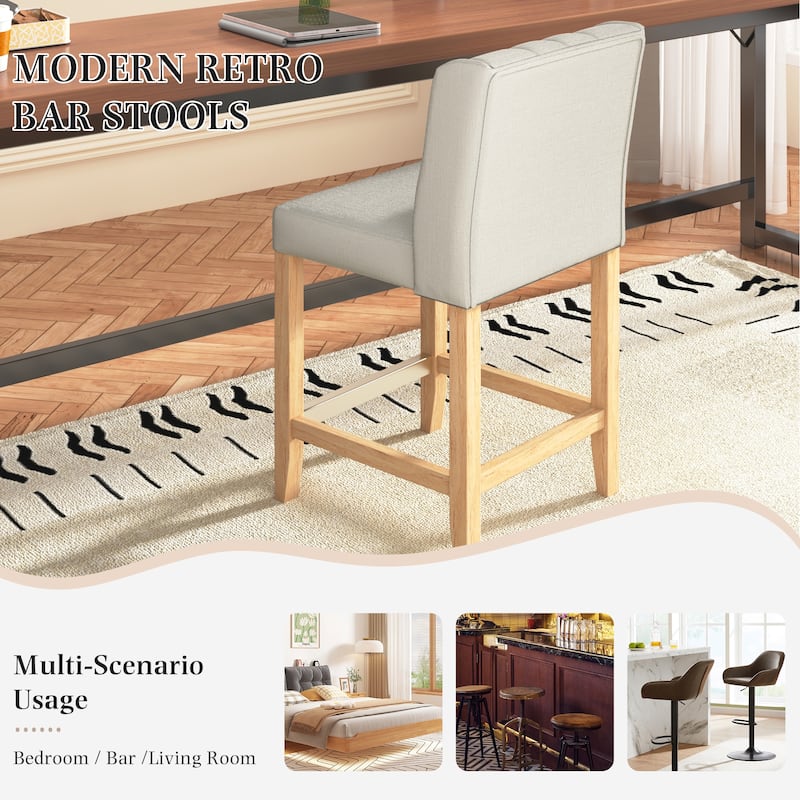 EROMMY Counter & Bar Stools Set of 2, Solid Wood Frame Upholstered Kitchen Stools