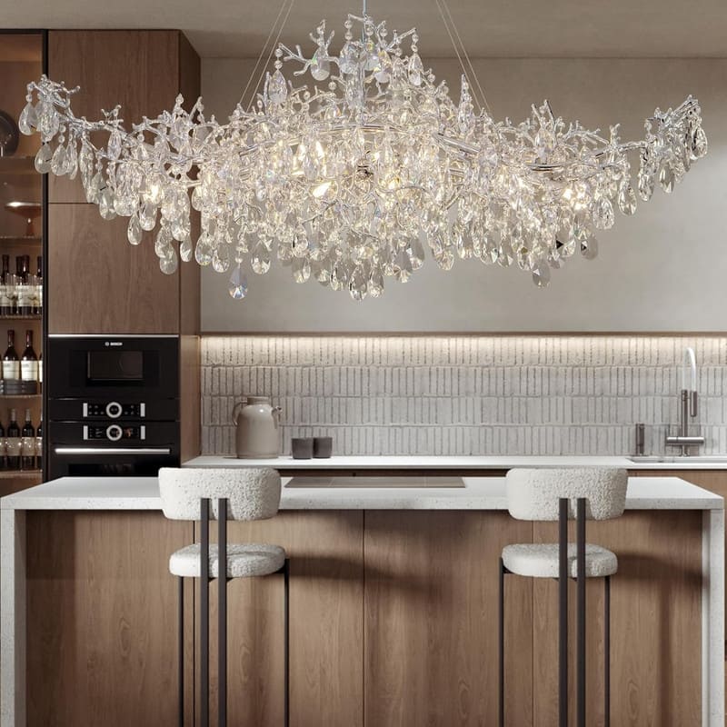 KAYLA 47.2" 14-Lights Gold Luxury Crystal Linear Chandelier - N/A
