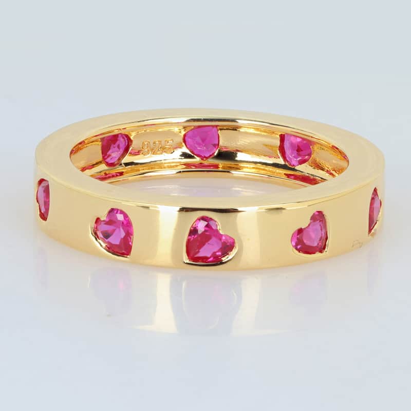 Miadora 1 3/4ct TGW Heart-Cut Created Ruby Eternity Ring Yellow Silver
