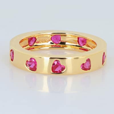 Miadora 1 3/4ct TGW Heart-Cut Created Ruby Eternity Ring Yellow Silver