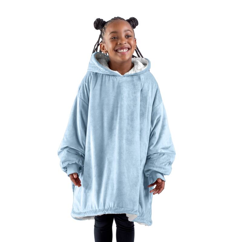 Bare Homey B-Cozy Oversized Sherpa Wearable Blanket - Youth - Light Blue