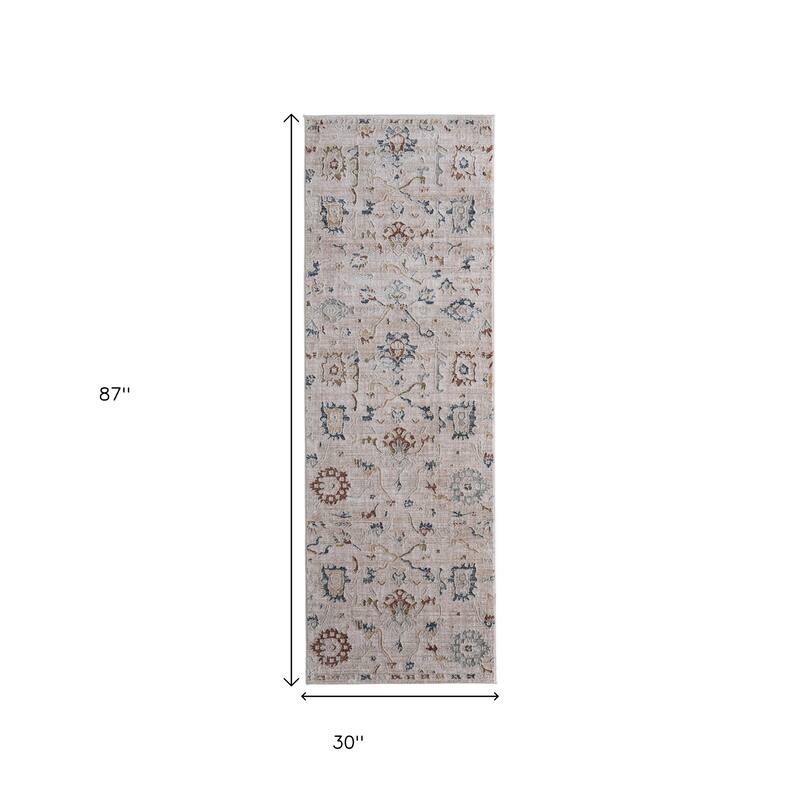 HomeRoots Floral Bohemian Runner Area Rug - 87.00 in. x 30.00 in. x 0.43 in.