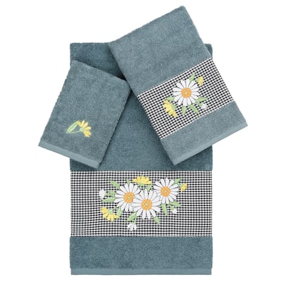 Authentic Hotel and Spa 100% Turkish Cotton Daisy 3PC Embellished Towel Set