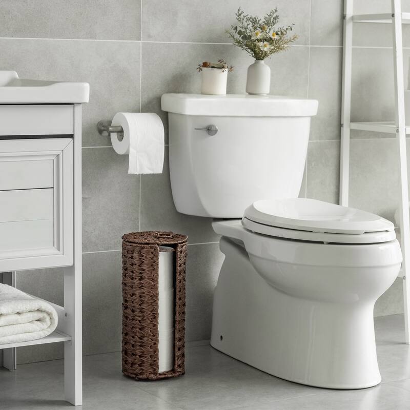 Freestanding Woven Toilet Paper Roll Holder with Lid for Bathroom, Power Room - 14.5'' H X 7'' W X 7'' D