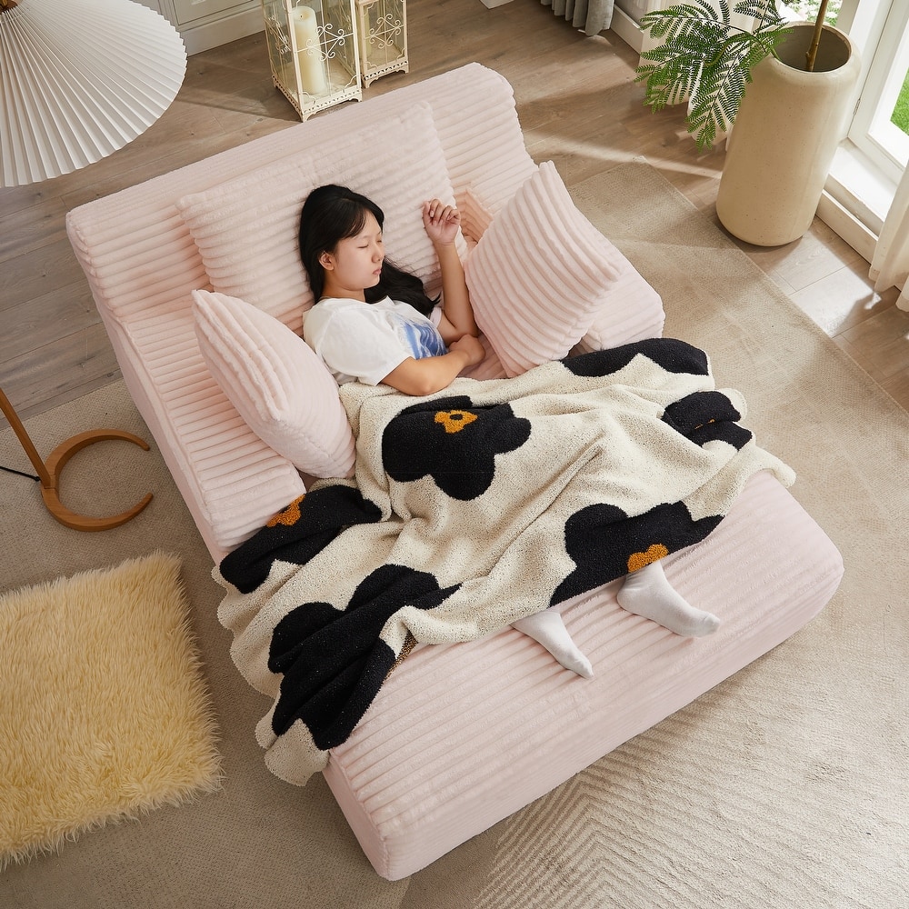 Lazy Sofa Chair Single Chaise Lounge Corduroy Upholstered Sleeper Sofa Ergonomic Couch Chair with Full Foam Cushion and Pillows