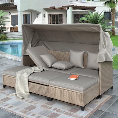 4-Piece UV-Resistant Sofa Set with Canopy and Table