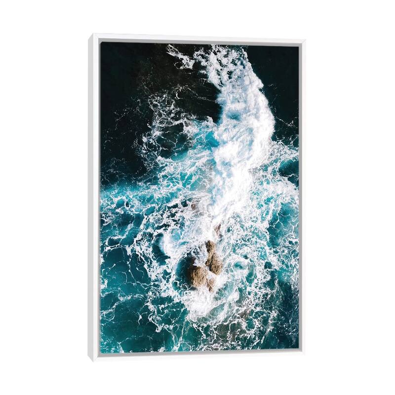 iCanvas "Waves Clashing Against A Rock In The Ocean" by Michael Schauer Framed - White - 40x26