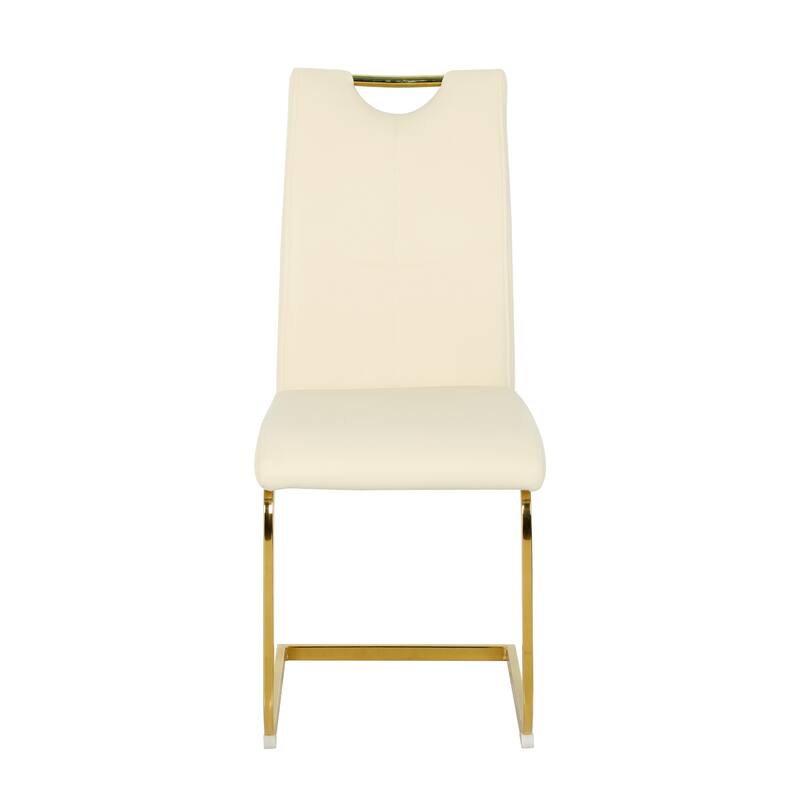 Modern PU Dining Chair, Living Room Chair Upholstered Chair With Gold Metal Legs Design For Kitchen (Set Of 2)