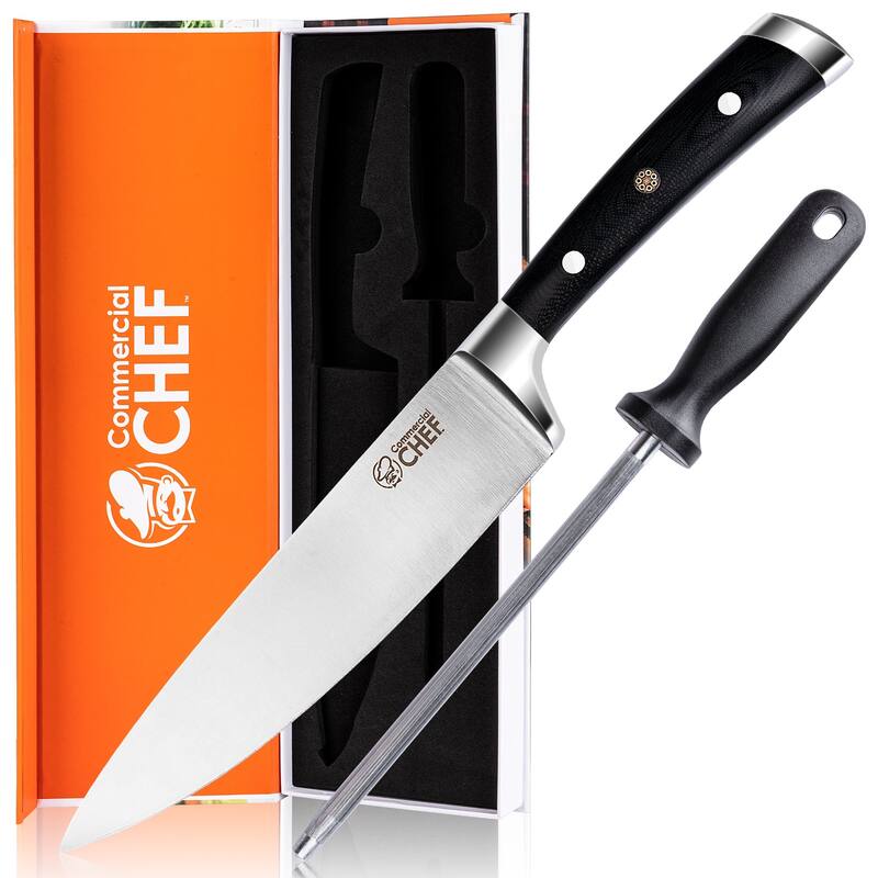 Pro 8 in. High-Carbon Steel Full Tang Chef's Knife with Triple Rivet G10 Handle with Sharpener