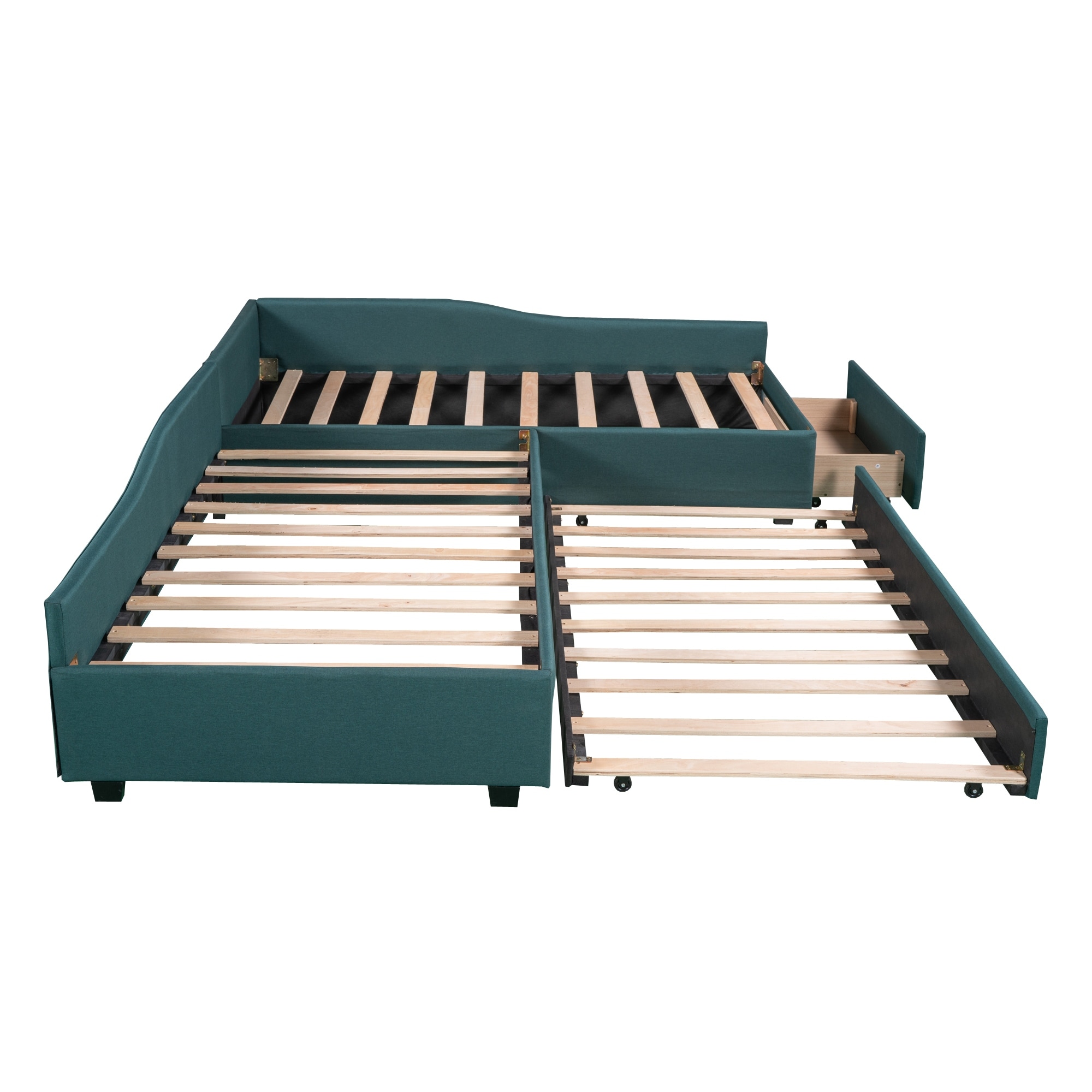 Twin Size L Shaped Bedframe Upholstered Double Twin Size Daybed with  Trundle & Drawer, Wooden Slats Support No Box Spring Needed - Bed Bath &  Beyond - 38438878