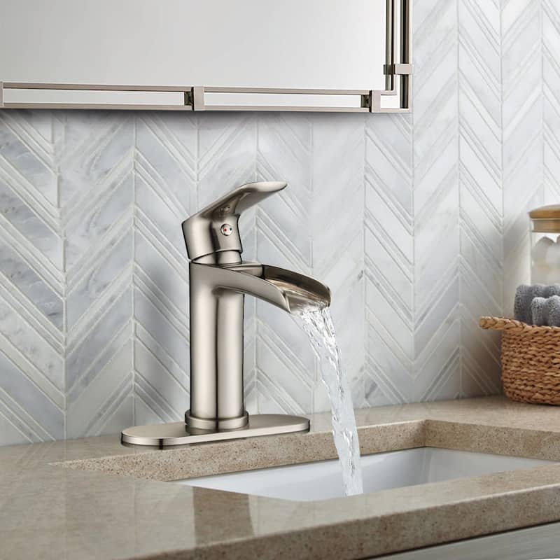 PROOX Single Handle Waterfall Spout Sink Faucet with Drain Assembly